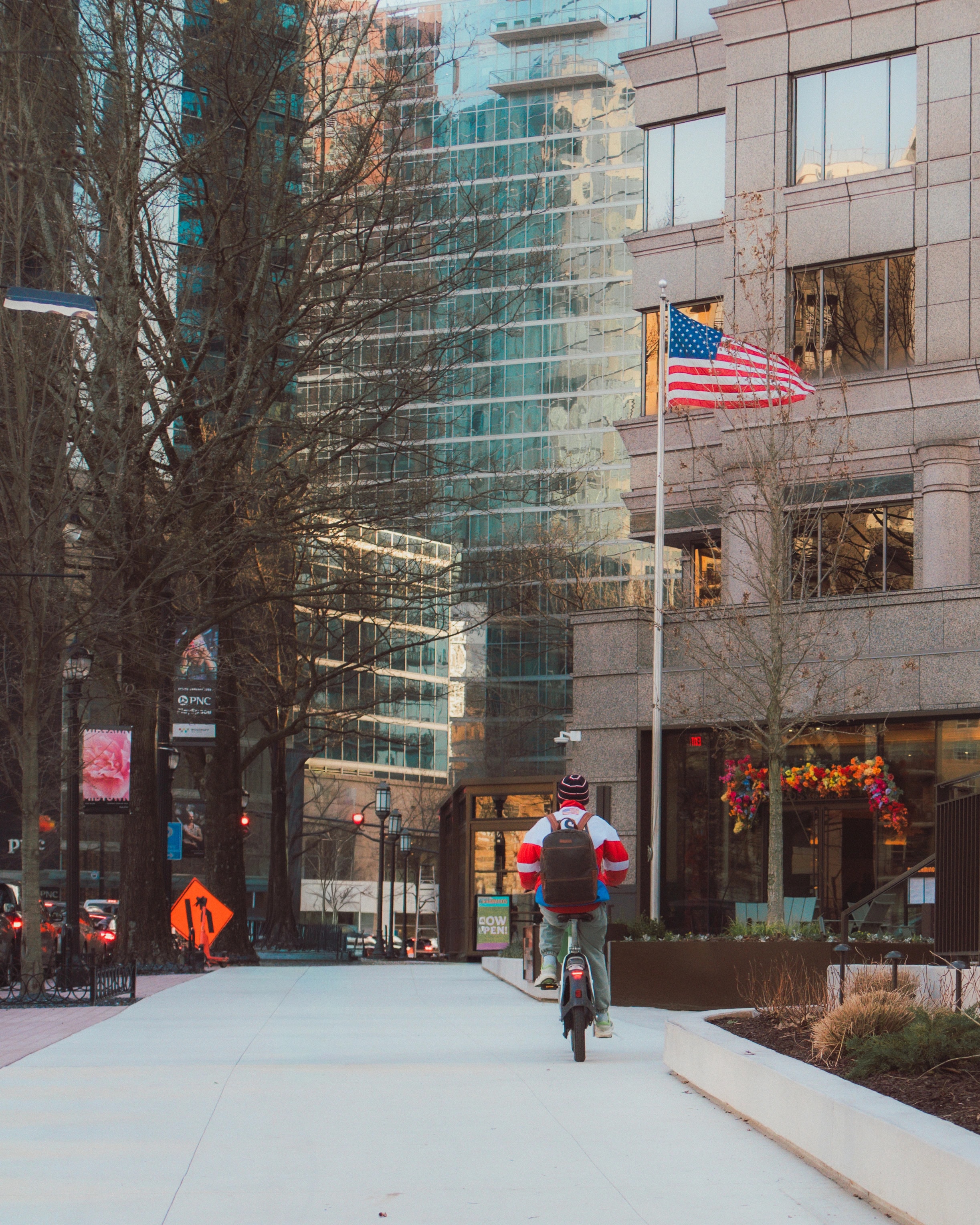 Glass buildings along a city street